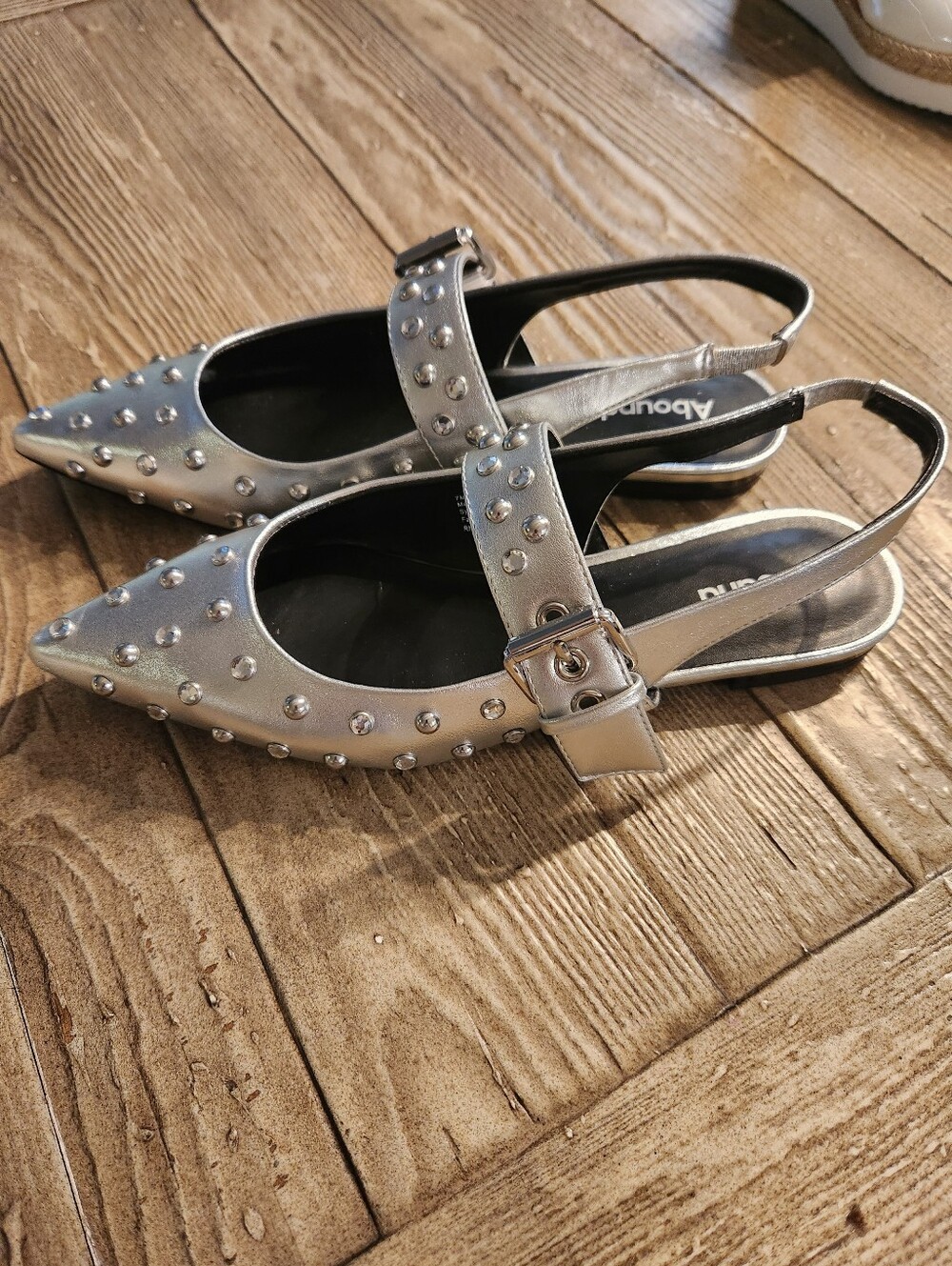 Pointed Toe Flats In Silver Metallic